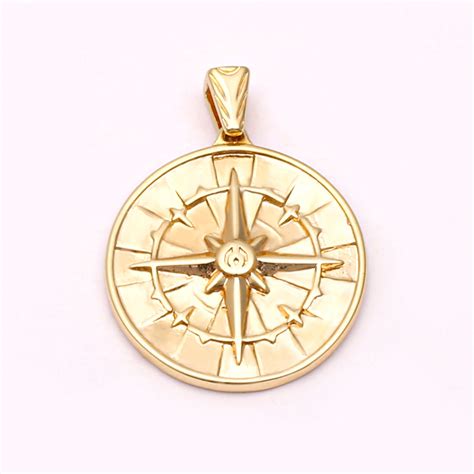 5pcs Dainty Gold Compass Pendant 18k Gold Plated Disc Coin Etsy