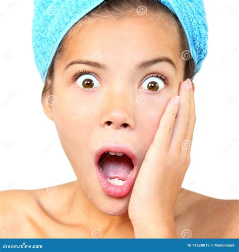Surprised Shower Woman Stock Image Image Of Fresh Blue