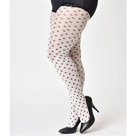 plus size retro style white and black polka dot tights 18 liked on polyvore featuring intimates