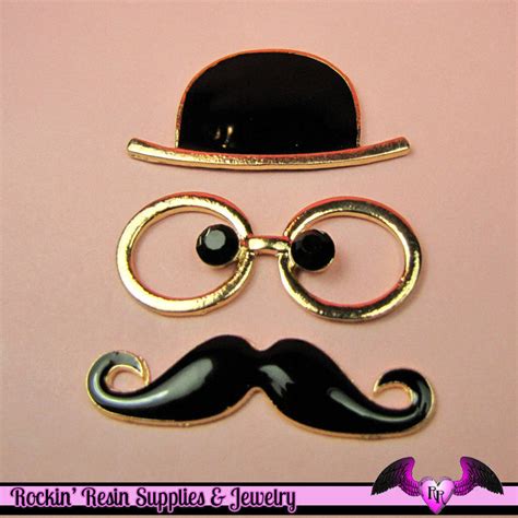 Steampunk Mustache Glasses And Hat Black And Gold Tone Alloy Decoden Cab