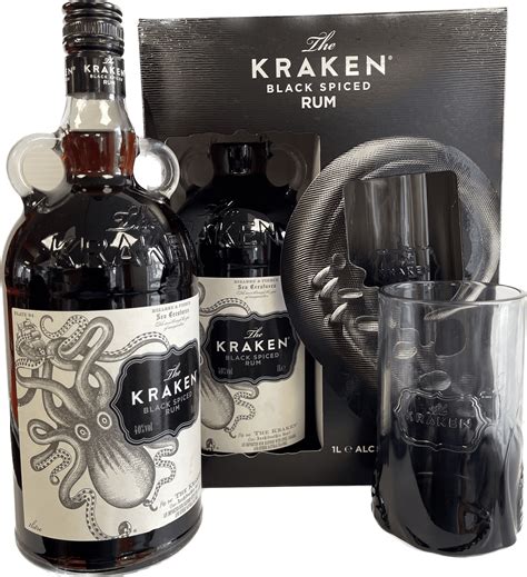 Kraken Black Spiced Rum T Set With Glass 1l Threshers