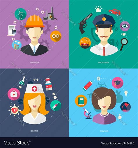 Flat Design Business With People Professions Vector Image