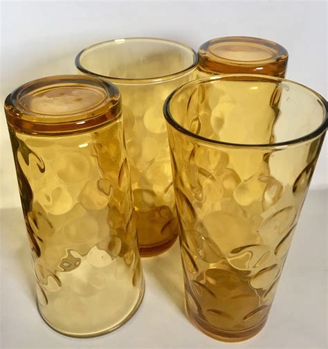 Amber Thumbprint Drink Glasstumblers 6 Amber Colored Etsy Amber
