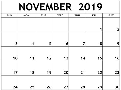 Editable November 2019 Calendar Page Calendar Word November Calendar