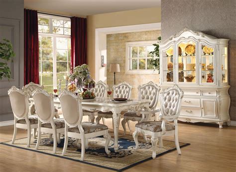 Marble And Pearl White Dining Room Set 5pcs Traditional Acme Furniture