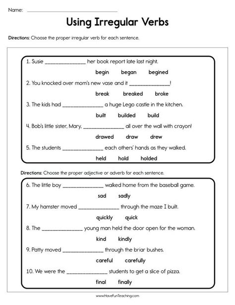 Irregular Verbs 2nd Grade Worksheet