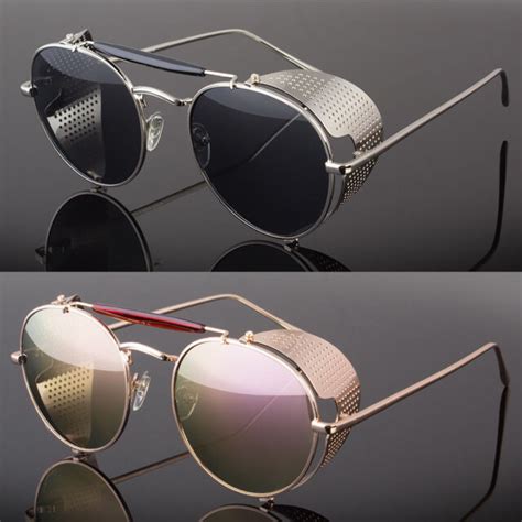 2 Pc Black Vintage Retro Steampunk Gothic Side Shield Hipster Round Sunglasses L Ebay