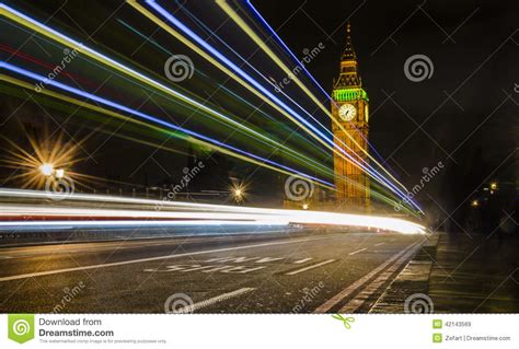 Big Ben And Light Trails On Westminster Bridge London Editorial Stock