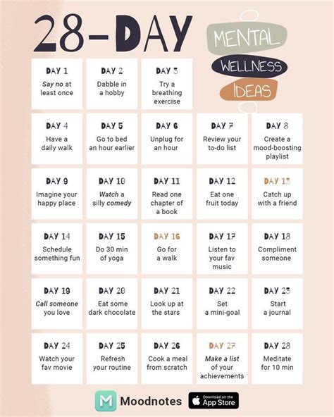 28 Day Mental Wellness Challenge Mental Wellness Self Improvement