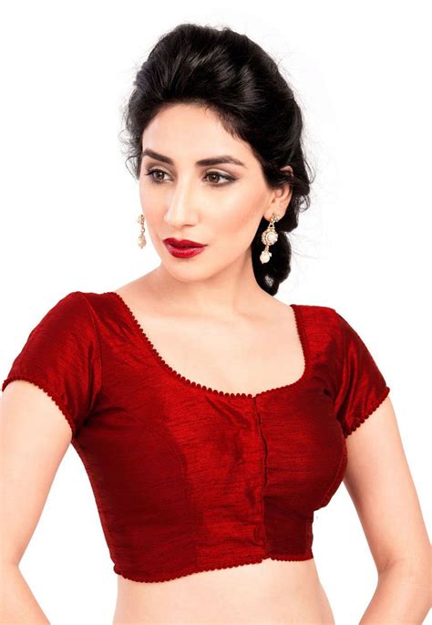 Art Dupion Silk Padded Blouse In Maroon This Readymade Piece Is Enhanced With Dangles And Is