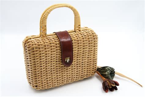 Natural Wicker Basket Bag Small Woven Handbag Etsy Small Bags