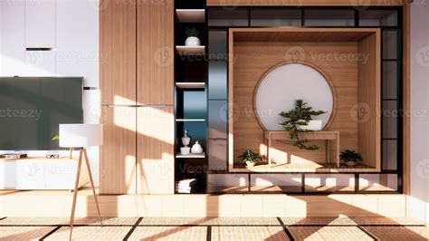 Shelf Wall Design Zen Interior Of Living Room Japanese Style3d