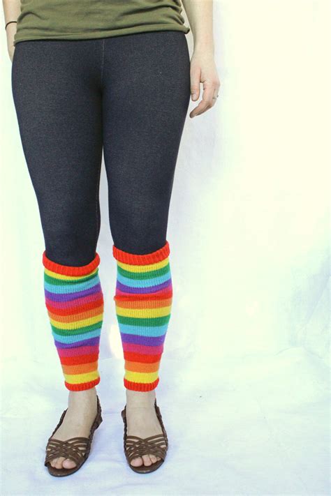 80s Vintage Rainbow Leg Warmers Colorful Striped Leggings Etsy Uk