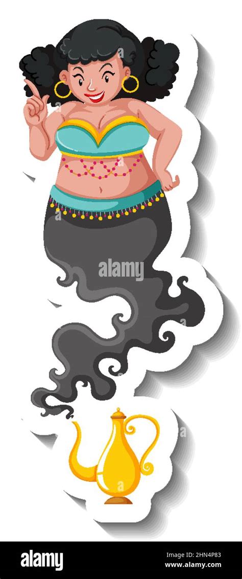 Genie Lady Coming Out Of Magic Lamp Cartoon Character Sticker