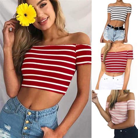 Cropped Tops Striped Crop Top Striped Sleeve Summer Shirts Summer
