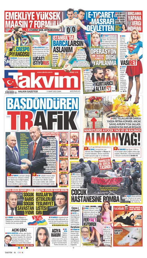 11 Mart 2022 tarihli Takvim Gazete Manşetleri