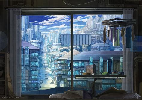 Download 1920x1356 Anime Cityscape Scenery Window Room Futuristic