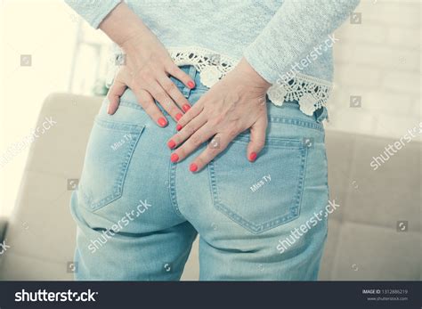 Woman Haemorrhoids Touching Her Bud Her Stock Photo 1312886219