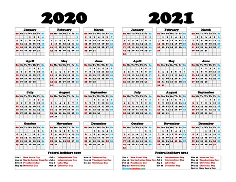 Printable 2020 2021 Calendar 6 Templates