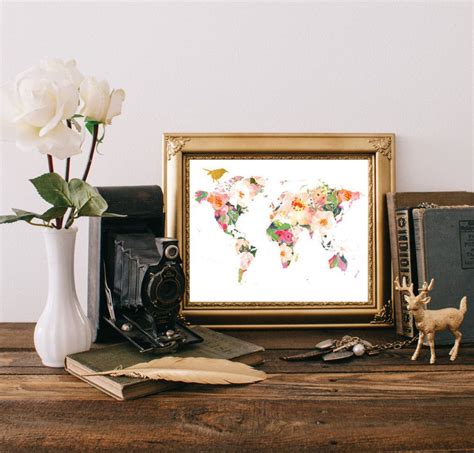 floral-world-map-printable-world-map-world-map-wall-art-world-decor-world-map-poster-travel-art