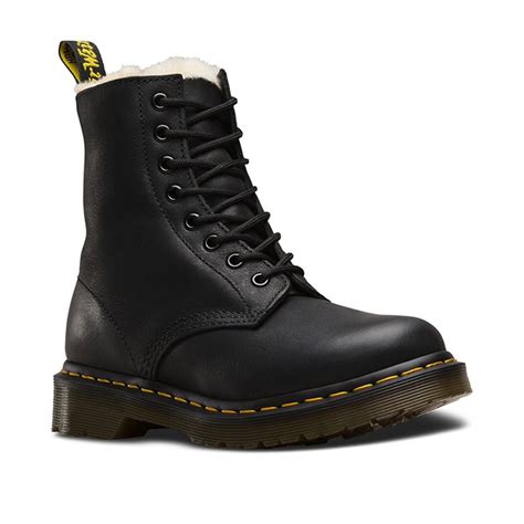 Dr Martens 1460 Womens Faux Fur Lined Lace Up Boots In Black Burnished Wyoming Drmartens Canada