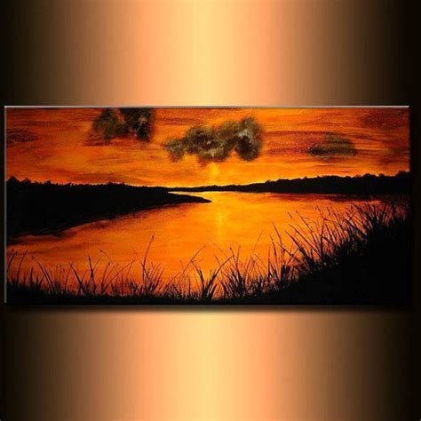 Original Landscape Painting River Sunset Fine Art On Canvas By Henry