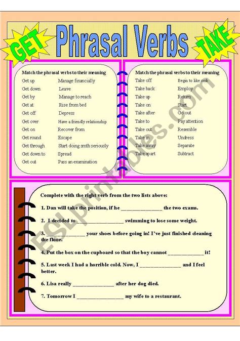 Phrasal Verbs Get And Take With Key Esl Worksheet By Razvan