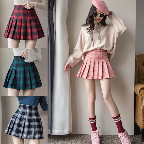 Plus Size Harajuku Short Skirt New Korean Plaid Skirt Women Zipper High Waist School Girl