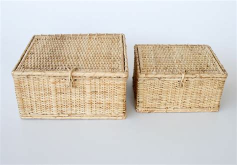 Vintage round woven cane/rattan storage basket with lid sewing bits. Cane baskets & lids | Cane baskets, Basket, The factory shop