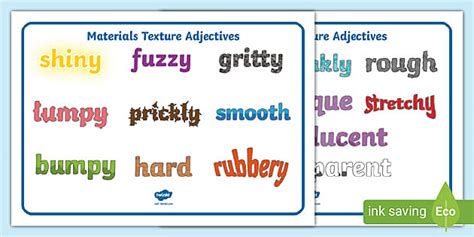 Materials Texture Adjectives Word Mat Twinkl