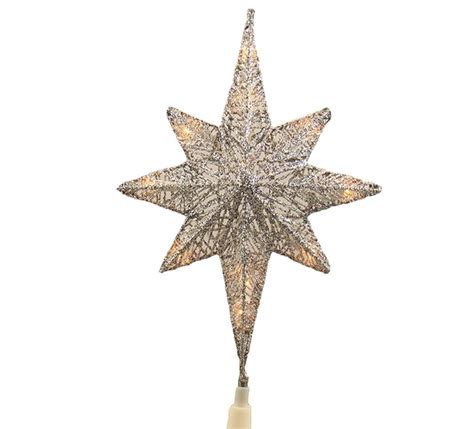 12 Lighted Silver Glitter Star Of Bethlehem Christmas Tree Topper
