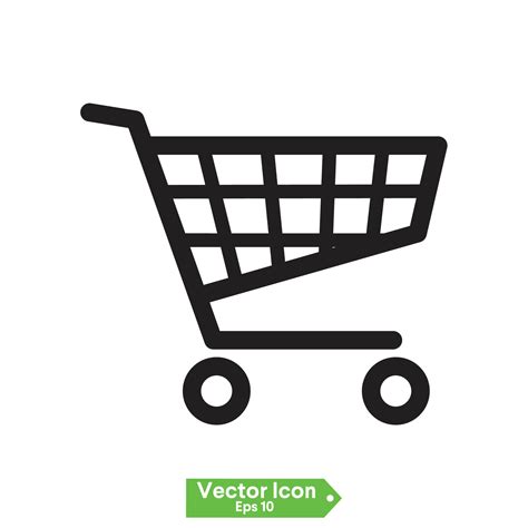 Shopping Trolley Cart Vector Black Line Silhouette Flat Icon On White