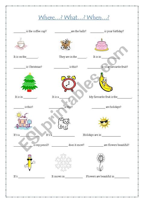 When Where And What Esl Worksheet By Anuska81