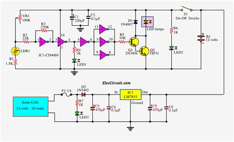 The figure shows an automatic emergency light circuit diagram. Automatic led night light switch | ElecCircuit.com