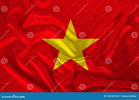 Photo Of The National Flag Of Vietnam On A Luxurious Texture Of Satin