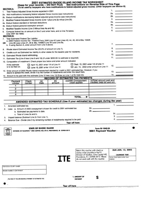 Form Ri 1040 Es Payment Voucher 2001 Printable Pdf Download