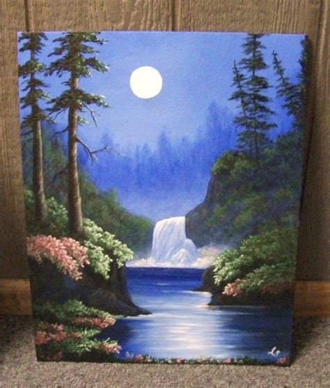 Waterfall In The Moonlight Lake Flowers Fantasy Woods Forest