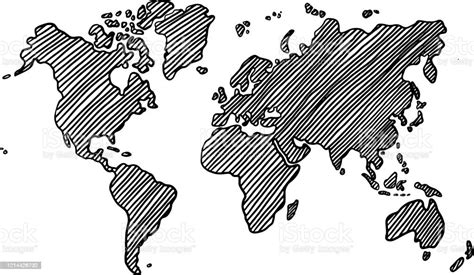Freehand World Map Sketch On White Background Vector Illustration Stock