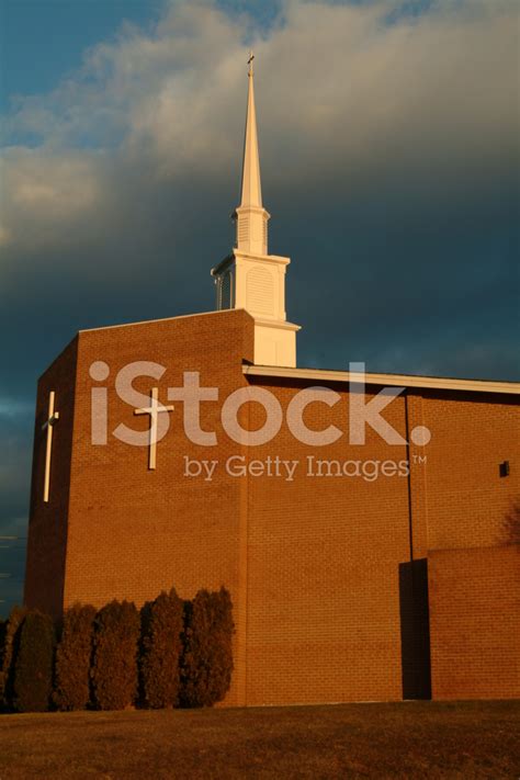 Brick Church With Steeple At Sunset Stock Photo Royalty Free Freeimages
