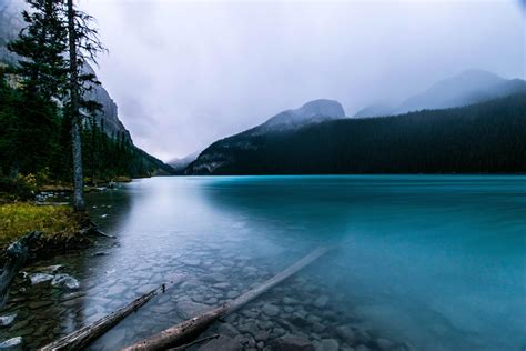 Lake Louise Banff National Park During A Bout Of Rain And Hail Oc