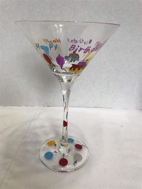 Happy Birthday Martini Glass Hand Painted Etsy Birthday Martini Martini Glass Purple