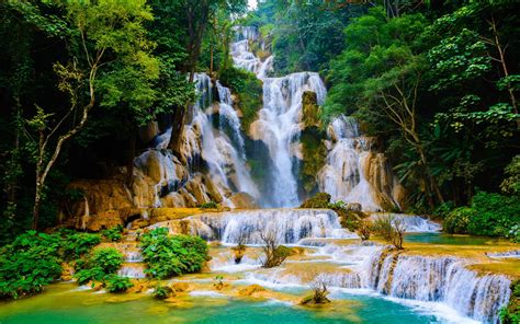 kuang si falls cascading waterfall in laos known as wat kuang si waterfalls picturesque