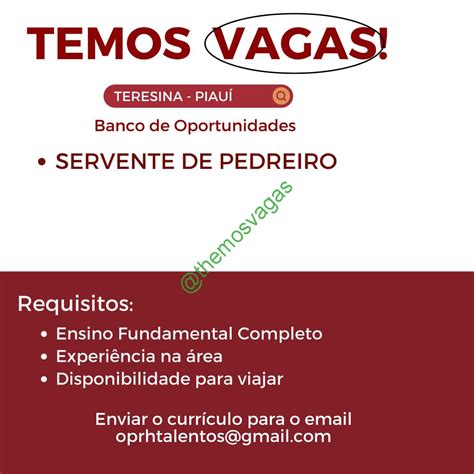 Servente De Pedreiro Teresina Pi Vaga S Themos Vagas