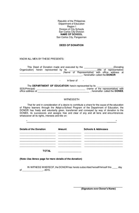 Deed Of Donation Sample Brigada Eskwela Bachelor Of Science In