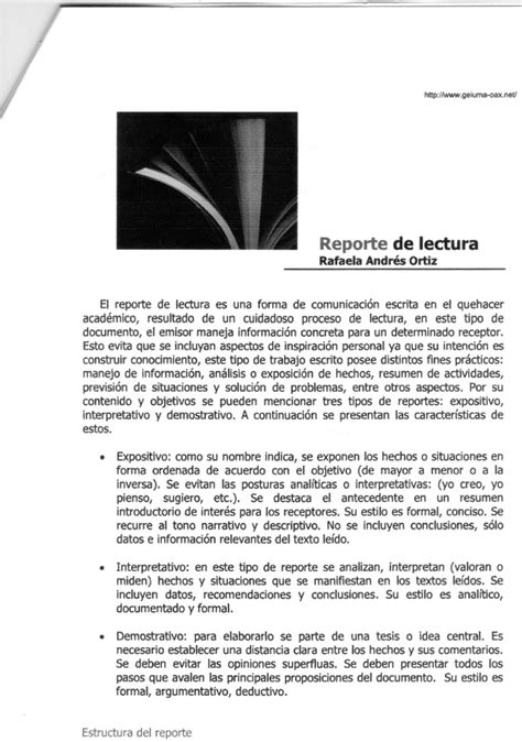 Estructura Del Reporte De Lectura Prodesma