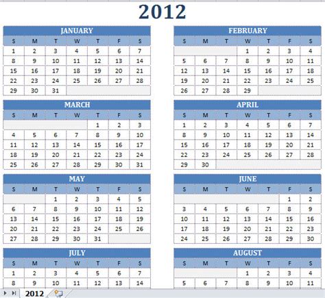 2012 Printable One Page Excel Homedesignpictures