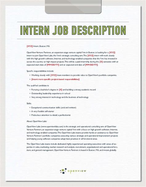 Intern Job Description Template And Hiring Plan Openview Labs