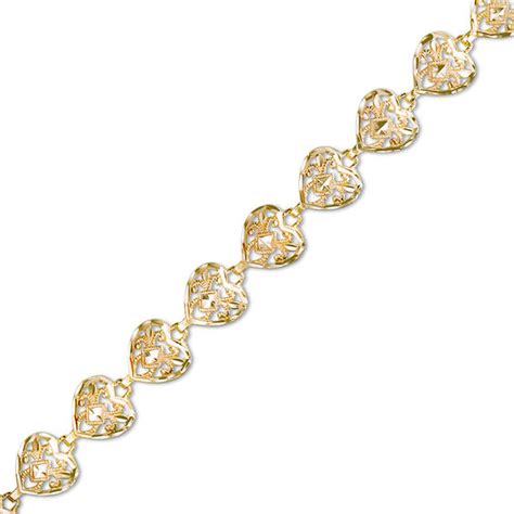 Diamond Cut Filigree Heart Link Bracelet In 10k Gold Gold Bracelets Bracelets Piercing Pagoda