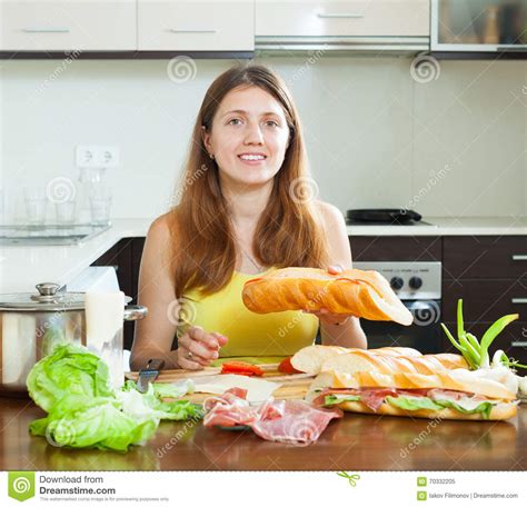 Woman Cooking Sandwiches Bocadillo Stock Image Image Of French Sandwiches