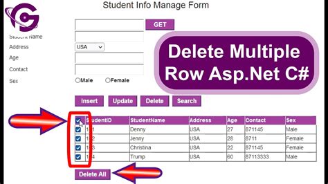 How To Delete Multiple Rows In Datatables Grid Using Asp Net Mvc